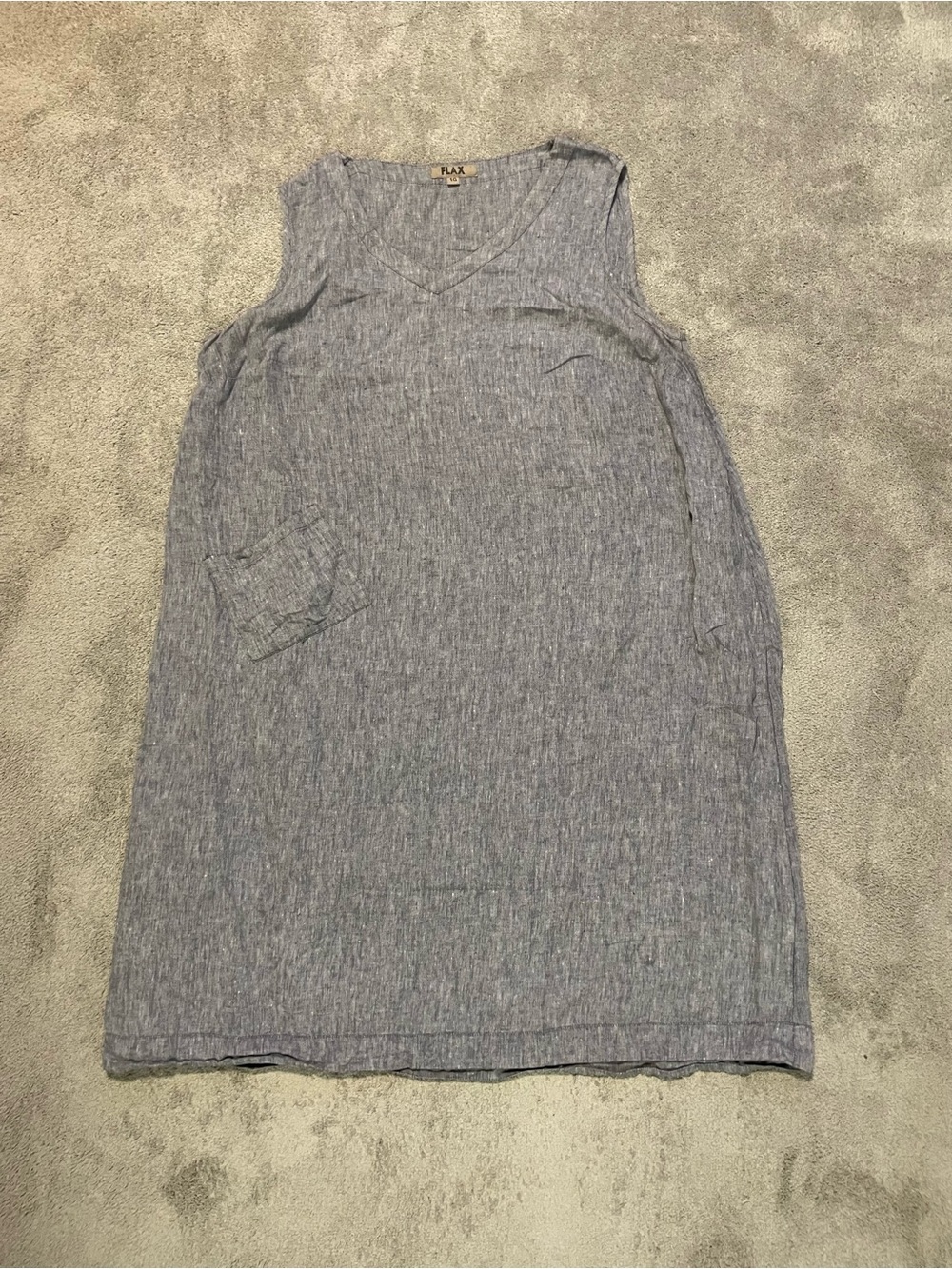 FLAX 100% Linen Sleeveless Maxi Dress Womens XL 1G Gray Pocket Boho